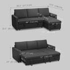 HOMCOM - Canapé-lit modulaire d’angle convertible 3 places - noir-Système à ressorts, mousse haute densité (24D), coussins d’assise de 5,1 po d’épaisseur et coussins de dossier de 7,1 po d’épaisseur (housses amovibles) pour un confort maximal 