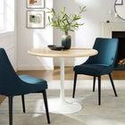 Modway - Lippa Rond de 36 po Faux travertin Table à manger, Travertin blanc-Sièges 4