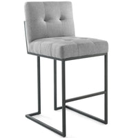 Modway - Privy Acier inoxydable noir Tissu rembourré Tabouret de bar - Noir Gris clair-Tabouret de bar Glam Deco
