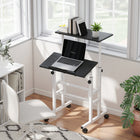 HOMCOM - Bureau mobile debout - 23,6 po L x 23,6 po l x 47,2 po H - noir-Comprend un bureau à deux niveaux avec un plateau supérieur rotatif à 45° pour l'ergonomie
