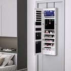 HOMCOM - Armoire à bijoux miroir avec lumières led et 2 clés - 14,5 po L x 47,25 po l x 4 po H - blanc-Design simple avec une finition en grain de bois gris qui s'accorde facilement avec la plupart des décors de la maison 