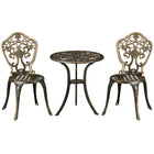 Outsunny - Ensemble bistro de jardin 3 pièces avec trou pour parasol, bronze-Ensemble trois pièces : deux chaises et une petite table pour le jardin et autres espaces extérieurs 