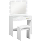 HOMCOM - Coiffeuse avec miroir et lumières - 31,5 po L x 15 po l x 53,1 po H - blanc-Grand miroir et 10 ampoules Hollywood offrent des options d'éclairage supérieures 