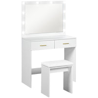 HOMCOM - Coiffeuse avec miroir et lumières - 31,5 po L x 15 po l x 53,1 po H - blanc-Grand miroir et 10 ampoules Hollywood offrent des options d'éclairage supérieures 
