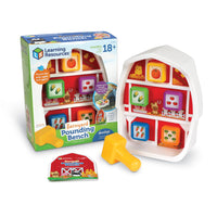 Learning Resources - Banc de battage de basse-cour - Lot de 2-Ce banc à marteler recto verso présente deux thèmes amusants pour les activités des tout-petits : compter les nombres d'un côté et découvrir les aliments frais de la ferme de l'autre