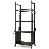 Outsunny - Porte-bûches à 4 niveaux avec 4 outils- support à bois sur roulettes-Les deux étagères supérieures à lattes améliorent la ventilation pour le bois de chauffage 