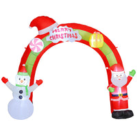Outsunny - Arche gonflable de Noël de 10' avec lumières LED pour extérieur - Multicoloure-Le père Noël et le bonhomme de neige se tiennent devant une arche pour célébrer Noël 