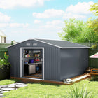 Abri de jardin Outsunny 11' x 13' avec kit de fondation - Gris foncé-Fabriqué en acier galvanisé avec un revêtement protecteur pour plus de durabilité et de stabilité  
