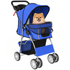 PawHut - Poussette pour chat et chien à roulettes, entrée zippée, panier de transport pliable - bleu-Cadre en acier solide et tissu robuste se plie de façon compacte pour un transport facile  

