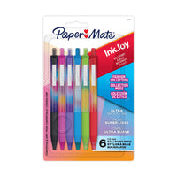 Paper Mate - Stylos à bille InkJoy - rétractables - pointe moyenne - couleurs assorties - Paquet de 6-Stylos à bille avec encre ultra-fluide aux couleurs vives qui favorisent le plaisir et la créativité