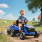 Qaba - Tracteur électrique 12V pour enfants avec remorque et télécommande - bleu-Six roues adhérentes permettent de franchir facilement différents terrains extérieurs 