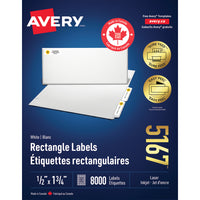 Avery - Étiquettes rectangulaires blaches avec Easy Peel, -1/2 po x 1-3/4 po, Paquet de 8000 (5167)-1-3/4" x 1/2", blanche