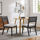 Modway - Nimba Faux rotin Tissu Chaises de salle à manger Ensemble de 2 - Tissage à bruyère gris clair-Cadre en caoutchouc