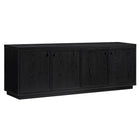 Hudson&Canal - Meuble TV Ormond pour téléviseurs jusqu'à 75" - Grain noir-Comprend quatre portes avec armoires fermées et 4 étagères pour un grand espace de rangement