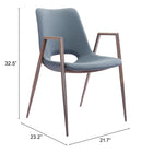 Zuo - Desi Chaise de salle à manger - Gris azur/Noyer - Ensemble de 2-6