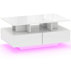 HOMCOM - Table basse moderne avec lumières LED - blanc brillant-Lumières LED RGB avec différentes couleurs, modes, niveaux de luminosité et minuterie contrôlés par la télécommande incluse