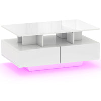 HOMCOM - Table basse moderne avec lumières LED - blanc brillant-Lumières LED RGB avec différentes couleurs, modes, niveaux de luminosité et minuterie contrôlés par la télécommande incluse