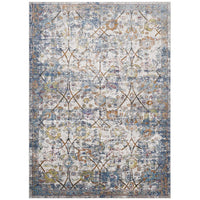 Modway - Minu Treillis floral vieilli Tapis de comédie 8 pi l x 10 pi L - Bleu clair, jaune et orange-Tapis à treillis floral vieilli