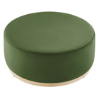 Modway - Tilden Gros velours rond de performance de 38" Rembourré Ottoman - Moss Green Natural-Glissements au pied sans marquer