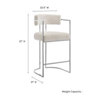 Modway - Huron Dos courbé Tissu et métal Tabouret de comptoir - Crème d’argent-Cadre en acier inoxydable en métal chromé