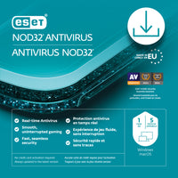 ESET - NOD32 Antivirus - 5 appareils - Abonnement d'1 an [téléchargement]-Vous protège contre tous les types de logiciels malveillants, y compris les virus, les rançongiciels, les rootkits, les vers et les logiciels espions.
