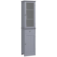 Kleankin - Armoire de rangement de salle de bain mince avec étagères réglables et tiroir - gris-2 armoires et un tiroir offrent un espace de rangement spacieux 