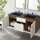 Modway - Transmit 48" Vanité de salle de bain murale - Noir noyer-Lavabo à double bassin en céramique