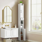 HOMCOM - Armoire de rangement de salle de bain étroite et haute 73 po - grain de bois blanc-Tige intégrée pour papier toilette assurant confort et accès facile 