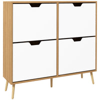 HOMCOM - Armoire à chaussures avec 4 tiroirs rabattables et étagères réglables - bois naturel-Peut contenir jusqu'à 8-16 paires de chaussures 