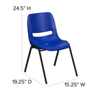 Chaise coquille marine pour enfants ergonomique et empilable de la série HERCULES avec hauteur de siège de 14 po.-Cadre enduit de poudre noire avec patins en plastique non marquants