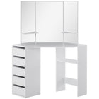 HOMCOM - Coiffeuse d'angle avec miroir - 43,7 po L x 22,1 po l x 55,6 po H - blanc-Le design d’angle permet de l’installer facilement dans un coin pour optimiser votre espace limité 
