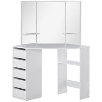 HOMCOM - Coiffeuse d'angle avec miroir - 43,7 po L x 22,1 po l x 55,6 po H - blanc-Le design d’angle permet de l’installer facilement dans un coin pour optimiser votre espace limité 