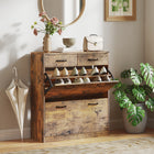 HOMCOM - Armoire d’entrée avec 2 tiroirs basculants pour 12 paires - brun rustique-Peut ranger jusqu'à 12 paires de chaussures dans deux tiroirs basculants
