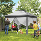 Outsunny - Gazébo pliant 11 pi l x 11 pi L avec double toit et sac de transport - Gris clair-Le toit double est ventilé pour éviter la sensation d’étouffement, tandis que les cordes assurent la stabilité par temps venteux