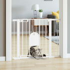 PawHut - Barrière pour animaux extra large 30"-41" avec petite porte - 30"L - Blanc-Un adulte peut ouvrir la porte d’une seule main en faisant glisser le bouton aux deux extrémités en même temps et en soulevant