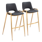 Zuo - Desi Tabouret de bar - Noir/Or - Ensemble de 2-Support pour les bras