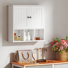 HOMCOM - Armoire murale de salle de bain style ferme, compartiments ouverts et 2 portes - blanc-Fermetures magnétiques permettant une ouverture et une fermeture des portes facile et sécurisée