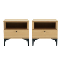 Manhattan Comfort - Lot de 2 tables de chevet modernes Amara 39,4" - Chêne naturel-Table de nuit moderne pour chambre et salon lot de 2