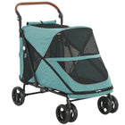 PawHut - Poussette pour chien pliage facile, poussette pour animaux de grande taille, turquoise-Grand espace intérieur adapté aux chiens moyens à grands, supporte jusqu'à 66 lb et une longueur de corps ne dépassant pas 24,8 po 
