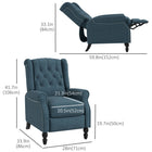 HOMCOM - Canapé inclinable manuel avec accoudoirs pour salon - bleu-Style vintage, dossier capitonné à boutons avec accoudoirs hauts et design à rivets   