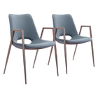 Zuo - Desi Chaise de salle à manger - Gris azur/Noyer - Ensemble de 2-Assemblage requis