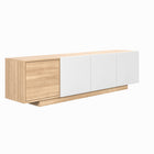 Nexera - Meuble TV Riva, 72 po, Érable naturel et blanc-Construction en mélamine de haute qualité : Fabriqué à partir de mélamine haut degamme, notre meuble TV non seulement dégage du style mais garantit également unedurabilité à toute épreuve, assurant une pièce qui résiste au temps