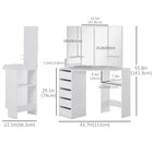 HOMCOM - Coiffeuse d'angle avec miroir - 43,7 po L x 22,1 po l x 55,6 po H - blanc-Design élégant et simple, s’adapte facilement à la plupart des décors intérieurs 