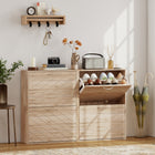 HOMCOM - Armoire à chaussures mince avec 4 tiroirs rabattables pour 12 paires - chêne-Design compact adapté aux petites entrées, couloirs ou tout espace étroit 