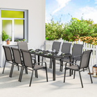 Outsunny - ensemble de salle à manger de patio 9 pièces, table de patio et chaises empilables - gris foncé-Chaises empilables : économisent de l’espace lorsqu’elles ne sont pas utilisées, faciles à ranger