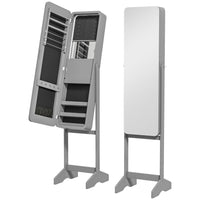 HOMCOM - Armoire à bijoux avec miroir autoportante - 11,75 po L x 57,5 po l x 14,25 po H - gris-Armoire à bijoux autoportante avec support, idéale pour le salon, la chambre, la salle de bain, etc. 