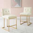 Modway - Privy Acier inoxydable doré Performance Velvet Tabouret de comptoir - Ivoire d’or - Ensemble de 2-Tissu polyester doux pour tissu
