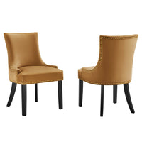 Modway - Marquis Performance Velvet Chaises de salle à manger Ensemble de 2 - Cognac-Cadre en bois massif