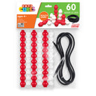 Junior Learning - 60 cubes de perles et lacets - Lot de 61-Un ensemble complet de 60 perles, comprenant 30 blanches et 30 rouges, associées à un cordon en dentelle noire pour un engagement immédiat