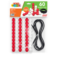 Junior Learning - 60 cubes de perles et lacets - Lot de 61-Un ensemble complet de 60 perles, comprenant 30 blanches et 30 rouges, associées à un cordon en dentelle noire pour un engagement immédiat